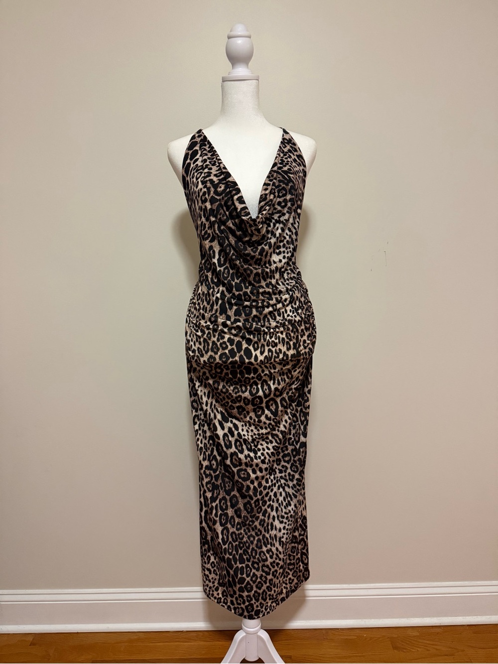 Zara Leopard Print Midi Dress in Brown and Black